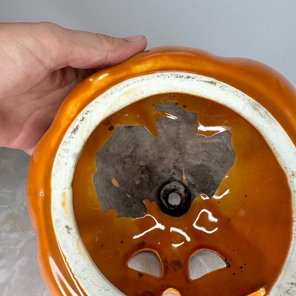 Vintage UPCO USA Ceramic Pumpkin Orange JACK-O-LANTERN Halloween  6.5” Pottery - Picture 8 of 9